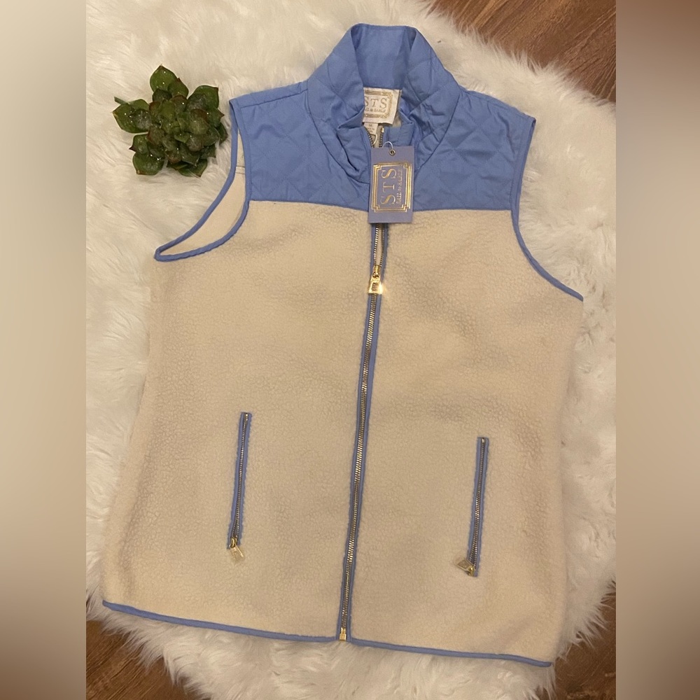 Sail to Sable Sherpa Fleece Quilted Vest Periwinkle Blue M